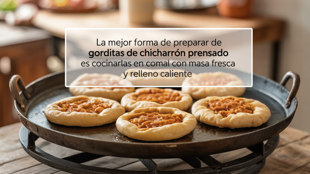 La mejor forma de preparar gorditas de chicharrón prensado es cocinarlas en comal con masa fresca y relleno caliente