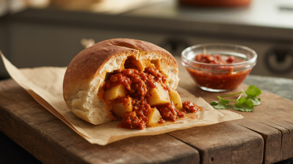 La mejor forma de preparar pambazos de papa con chorizo es freír el pan bañado en salsa guajillo