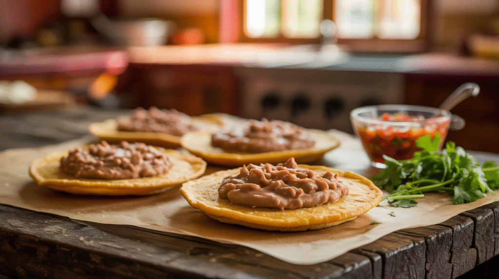 La mejor forma de preparar sopes con frijoles refritos es usar masa gruesa y dorarlos en comal antes de rellenar